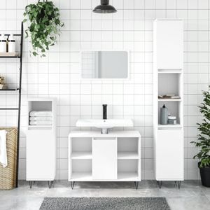 Set mobilier de baie vidaXL, 3 piese, alb, lemn compozit