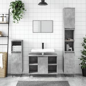 Set mobilier de baie vidaXL, 3 piese, gri beton, lemn compozit