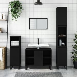 Set mobilier de baie vidaXL, 3 piese, negru, lemn compozit