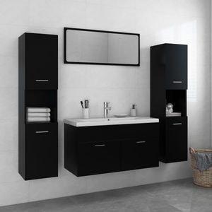 Set mobilier de baie vidaXL, negru, lemn prelucrat