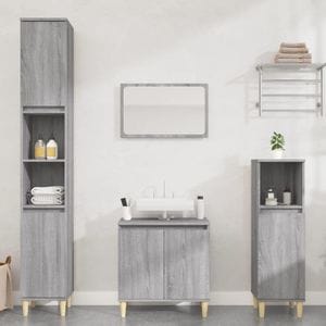 Set mobilier de baie vidaXL, 3 piese, gri sonoma, lemn prelucrat