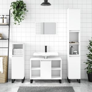 Set mobilier de baie vidaXL, 3 piese, alb, lemn compozit