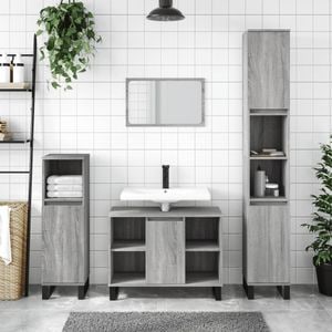Set mobilier de baie vidaXL, 3 piese, gri sonoma, lemn prelucrat