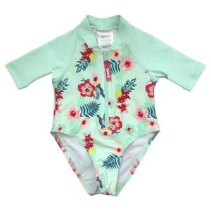 Costume de Baie / Inot pentru bebelusi si copii, Protectie Soare UPF50+, Mint Floral, Marimea 6