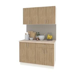 Set Bucatarie haaus Karo V2, Lemn Natural/Alb, Blat Thermo 28 mm, L 120 cm