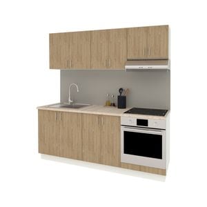 Set Bucatarie haaus Karo V10, Lemn Natural/Alb, Blat Thermo 28 mm, L 200 cm