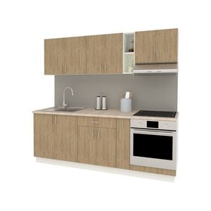 Set Bucatarie haaus Karo V14, Lemn Natural/Alb, Blat Thermo 28 mm, L 220 cm