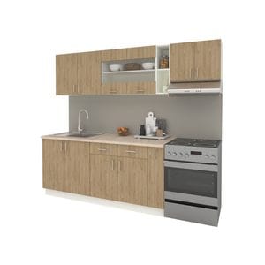 Set Bucatarie haaus Karo V16, Lemn Natural/Alb, Blat Thermo 28 mm, L 240 cm