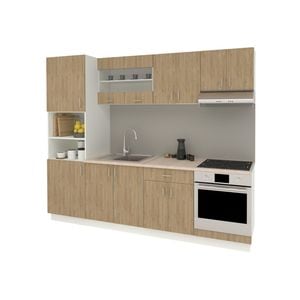 Set Bucatarie haaus Karo V20, Lemn Natural/Alb, Blat Thermo 28 mm, L 260 cm