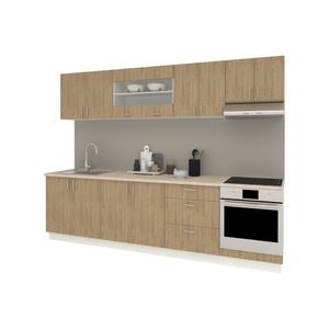Set Bucatarie haaus Karo V22, Lemn Natural/Alb, Blat Thermo 28 mm, L 280 cm