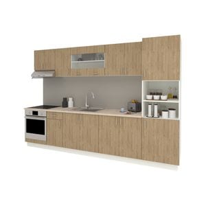 Set Bucatarie haaus Karo V30, Lemn Natural/Alb, Blat Thermo 28 mm, L 320 cm