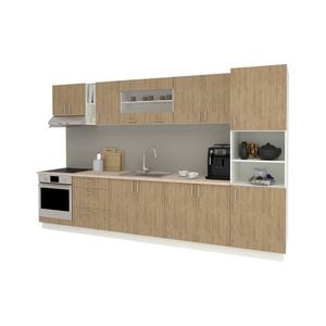 Set Bucatarie haaus Karo V31, Lemn Natural/Alb, Blat Thermo 28 mm, L 340 cm