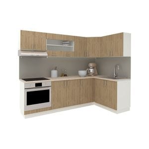 Set Bucatarie Colt haaus Karo V34, Lemn Natural/Alb, Blat Thermo 28 mm, L 240 x 140 cm