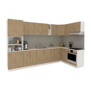 Set Bucatarie Colt haaus Karo V35, Lemn Natural/Alb, Blat Thermo 28 mm, L 280 x 220 cm
