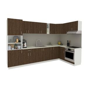 Set Bucatarie Colt haaus Karo V35, Stejar Bronz/Alb, Blat Thermo 28 mm, L 280 x 220 cm
