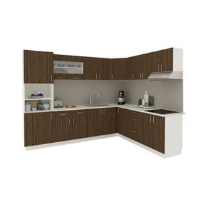 Set Bucatarie Colt haaus Karo V36, Stejar Bronz/Alb, Blat Thermo 28 mm, L 320 x 160 cm