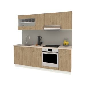 Set Bucatarie haaus Karo V13, Lemn Natural/Alb, Blat Thermo 28 mm, L 220 cm