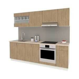 Set Bucatarie haaus Karo V15, Lemn Natural/Alb, Blat Thermo 28 mm, L 240 cm