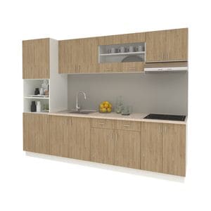 Set Bucatarie haaus Karo V23, Lemn Natural/Alb, Blat Thermo 28 mm, L 280 cm