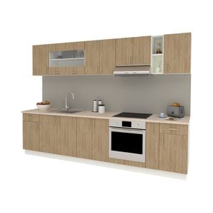 Set Bucatarie haaus Karo V25, Lemn Natural/Alb, Blat Thermo 28 mm, L 300 cm