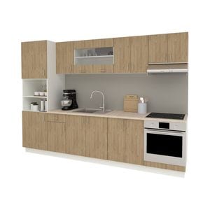 Set Bucatarie haaus Karo V27, Lemn Natural/Alb, Blat Thermo 28 mm, L 300 cm