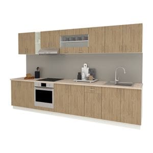 Set Bucatarie haaus Karo V32, Lemn Natural/Alb, Blat Thermo 28 mm, L 340 cm