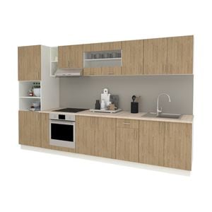 Set Bucatarie haaus Karo V33, Lemn Natural/Alb, Blat Thermo 28 mm, L 340 cm