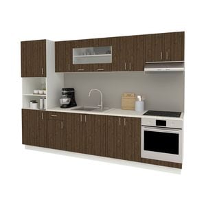 Set Bucatarie haaus Karo V27, Stejar Bronz/Alb, Blat Thermo 28 mm, L 300 cm
