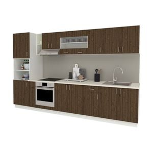 Set Bucatarie haaus Karo V33, Stejar Bronz/Alb, Blat Thermo 28 mm, L 340 cm