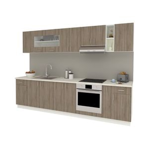 Set Bucatarie haaus Karo V25, Stejar Sonoma Inchis/Alb, Blat Thermo 28 mm, L 300 cm