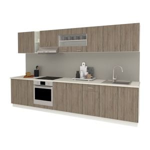Set Bucatarie haaus Karo V32, Stejar Sonoma Inchis/Alb, Blat Thermo 28 mm, L 340 cm