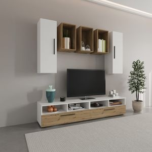 Set mobila living Haaus Kos V9, Alb/Stejar Artisan, 190 x 40 x 200 cm
