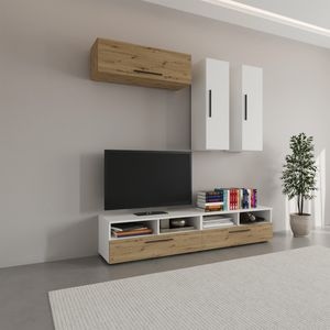 Set mobila living Haaus Kos V10, Alb/Stejar Artisan, 190 x 40 x 200 cm