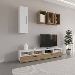 Set mobila living Haaus Kos V12, Alb/Stejar Artisan, 190 x 40 x 200 cm