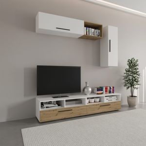 Set mobila living Haaus Kos V13, Alb/Stejar Artisan, 190 x 40 x 200 cm