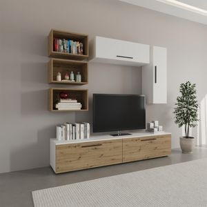 Set mobila living Haaus Kos V14, Alb/Stejar Artisan, 190 x 40 x 200 cm