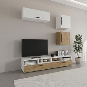 Set mobila living Haaus Kos V15, Alb/Stejar Artisan, 190 x 40 x 200 cm