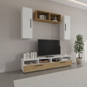 Set mobila living Haaus Kos V16, Alb/Stejar Artisan, 190 x 40 x 200 cm