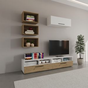 Set mobila living Haaus Kos V17, Alb/Stejar Artisan, 190 x 40 x 200 cm