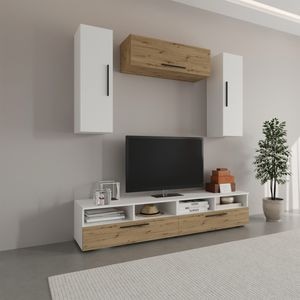 Set mobila living Haaus Kos V18, Alb/Stejar Artisan, 190 x 40 x 200 cm