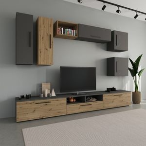 Set mobila living Haaus Kos V1, Antracit/Stejar Artisan, 285 x 40 x 200 cm