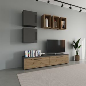 Set mobila living Haaus Kos V8, Antracit/Stejar Artisan, 190 x 40 x 200 cm