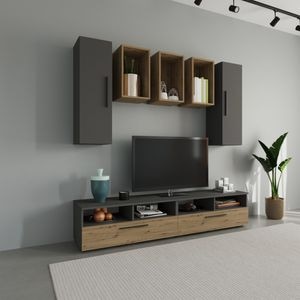 Set mobila living Haaus Kos V9, Antracit/Stejar Artisan, 190 x 40 x 200 cm