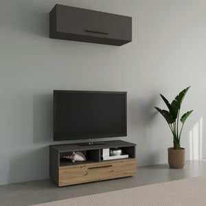 Set mobila living Haaus Kos V11, Antracit/Stejar Artisan, 95 x 40 x 200 cm