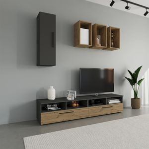 Set mobila living Haaus Kos V12, Antracit/Stejar Artisan, 190 x 40 x 200 cm