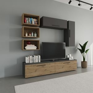 Set mobila living Haaus Kos V14, Antracit/Stejar Artisan, 190 x 40 x 200 cm