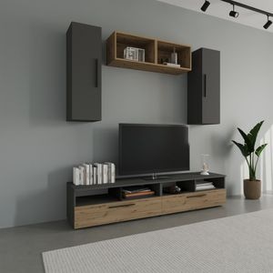 Set mobila living Haaus Kos V16, Antracit/Stejar Artisan, 190 x 40 x 200 cm