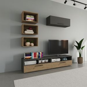 Set mobila living Haaus Kos V17, Antracit/Stejar Artisan, 190 x 40 x 200 cm