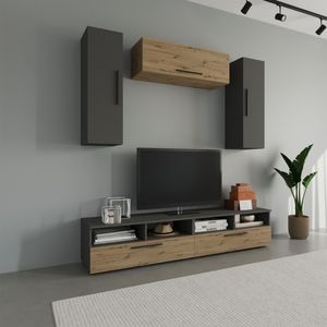 Set mobila living Haaus Kos V18, Antracit/Stejar Artisan, 190 x 40 x 200 cm