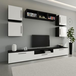 Set mobila living Haaus Kos V3, Negru/Alb Lucios, MDF, 285 x 40 x 200 cm
